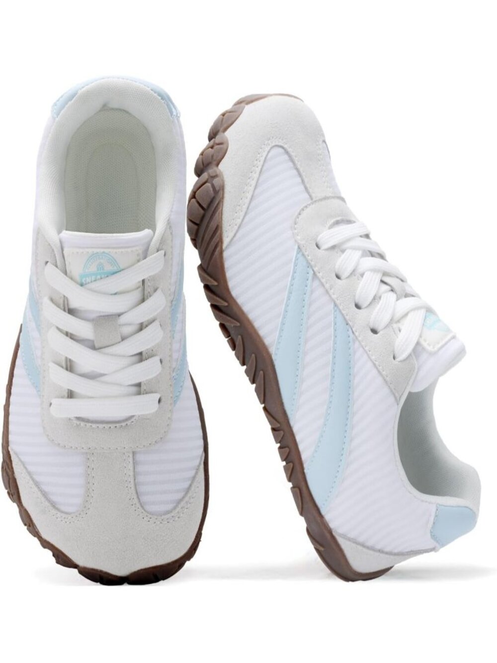 Women's White Blue Mesh Rubber Sole Wide Toe Casual Tennis Sneakers Shoes